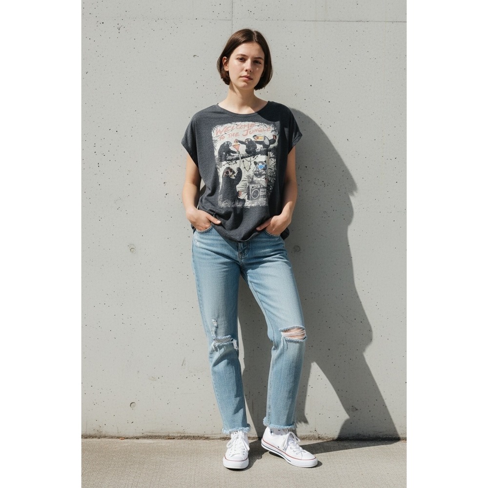 Riot Society Womens Welcome To The Jungle Graphic Tee Charcoal Gray Medium